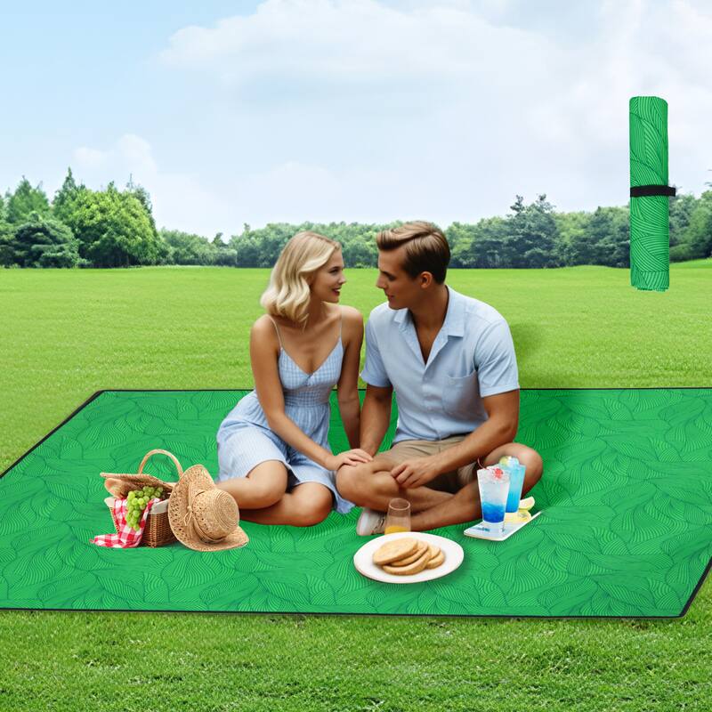 Heavy-Duty 480lb Folding Wagon with Bonus Picnic Mat - All-Terrain Wheels, Drink Holders & Brakes, Green Print