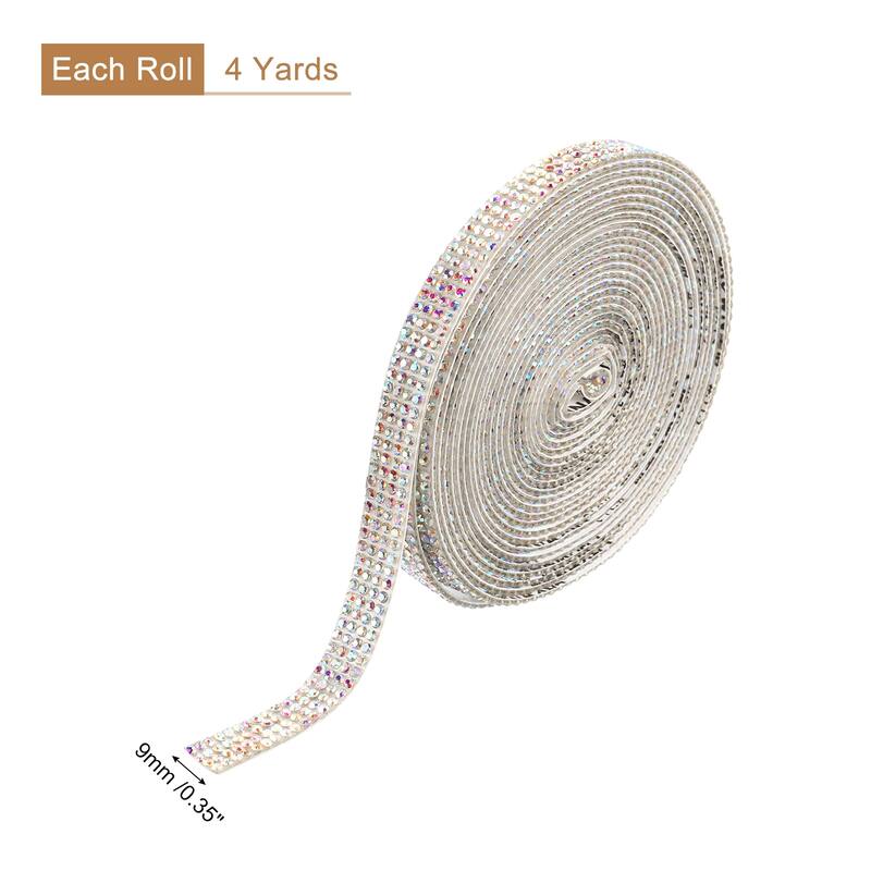 Self Adhesive Rhinestone Strips, Crystal Rhinestone Ribbon - AB - 4 yards x 0.35 inch