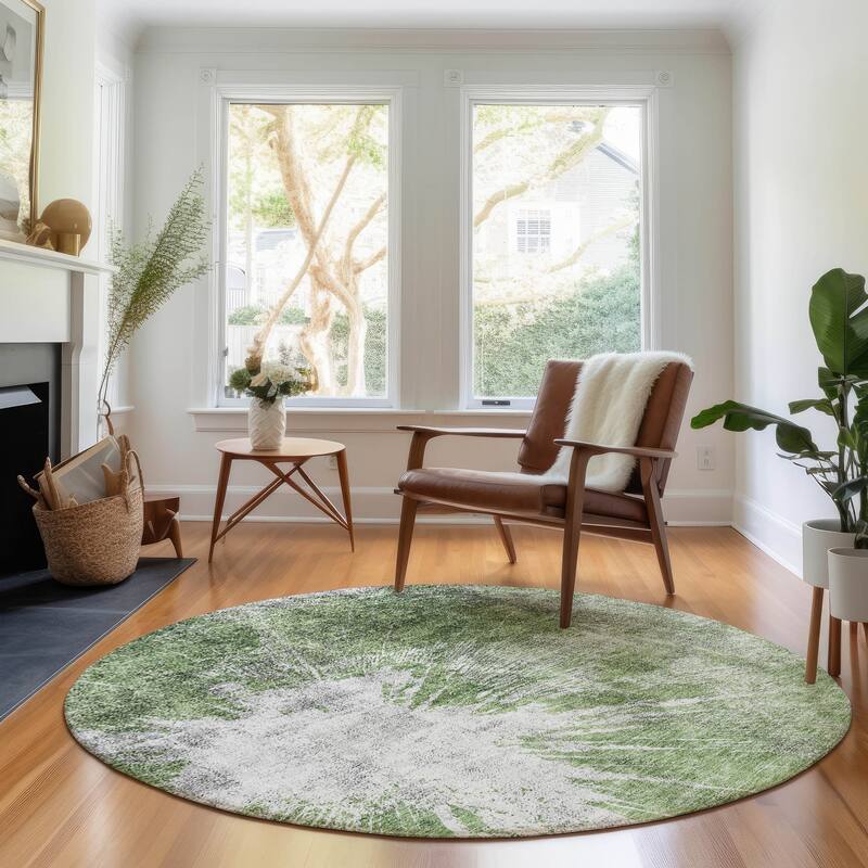 Premium Washable Super Soft Abstract Woodgrain Mayfield Rug - Aloe - 8' x 8' - Round