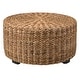 preview thumbnail 5 of 13, Hand-Woven Natural Abaca Wood Round Coffee Table Ottoman by East at Main