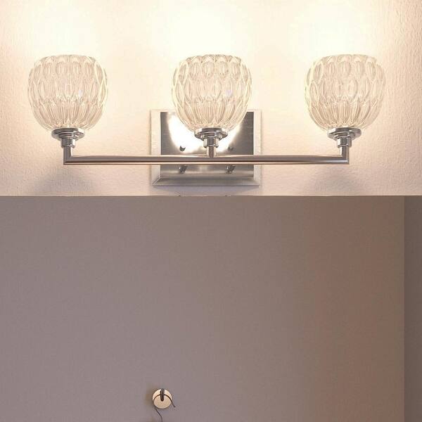 slide 2 of 8, Luxury Crystal Bathroom Vanity Light, 6.25"H x 20"W, with Classic Style, Brushed Nickel Finish - 6.25" H, 20" W, 5.25" Dep