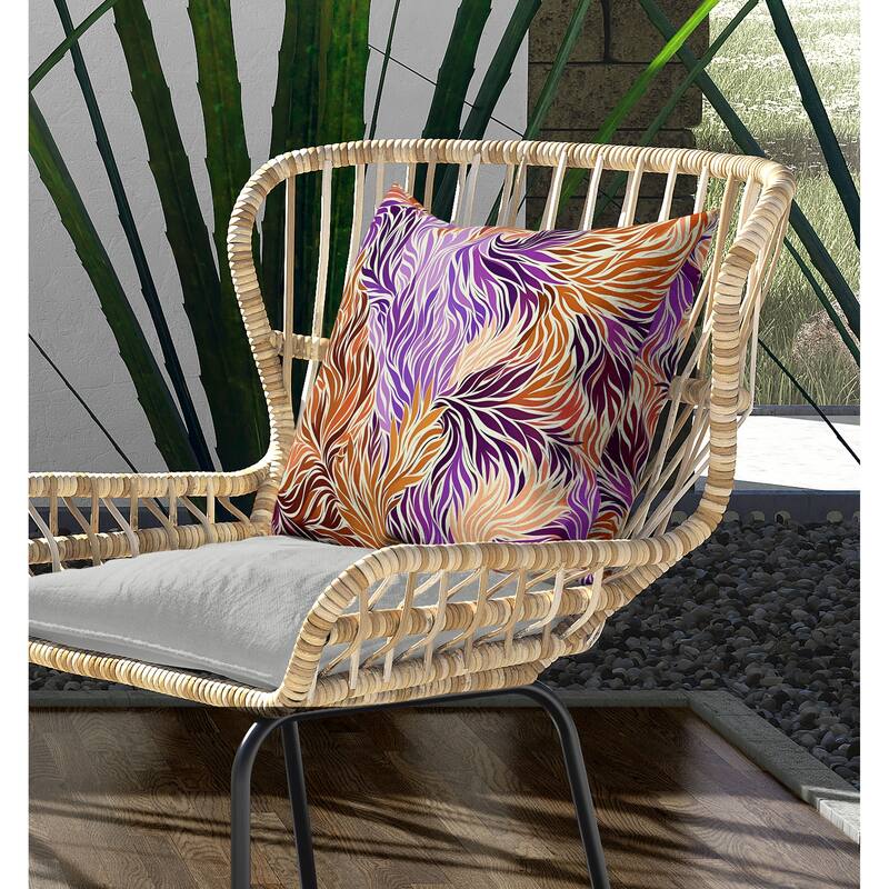 Leafy Whirl Indoor/Outdoor Reversible Throw Pillow Purple and Orange