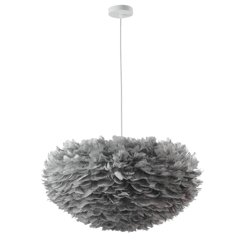 1 Light White Iron Chandelier With Grey Goose Feathers