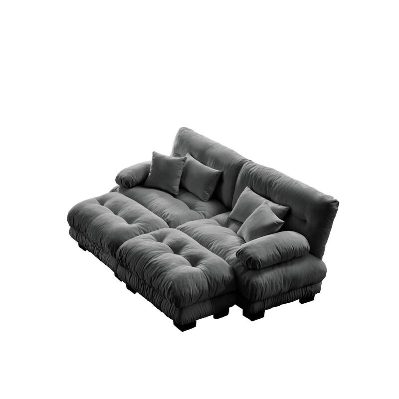 94.4" Chenille Cloud Sleeper Sofa with 2 Ottomans & Pillows