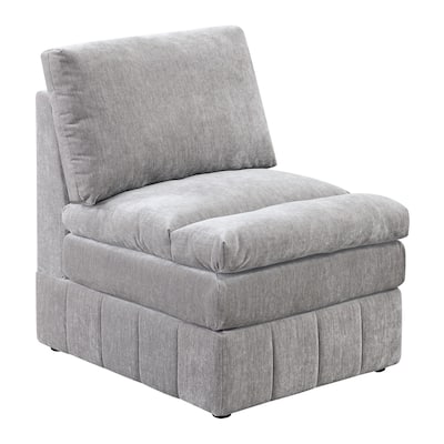 1pc Armless Modular Plush Chair in Grey Fabric for Living Room