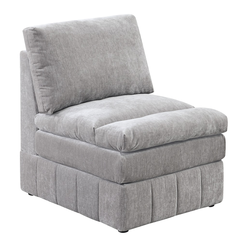 1pc Armless Modular Plush Chair in Grey Fabric for Living Room