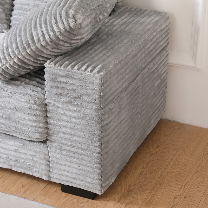 L-Shape Modular Sectional Sofa with Storage Ottoman, Corduroy Upholstered Cloud Couch, Deep-Seat Sofa with 8 Throw Pillows