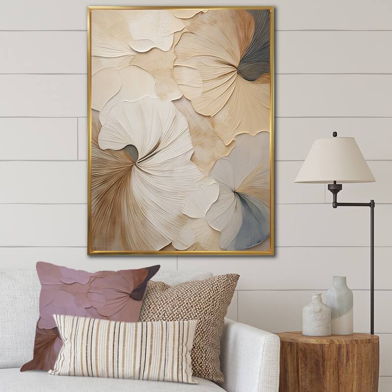 Designart "Beige Minimalism Elegance In Bloom " Flowers Framed Canvas Prints