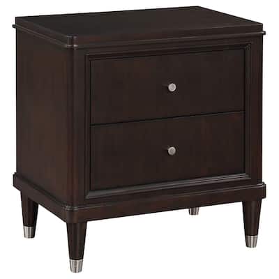 Dark Brown/Silver 2 Drawer 18 in. W Nightstand with Tapered Legs