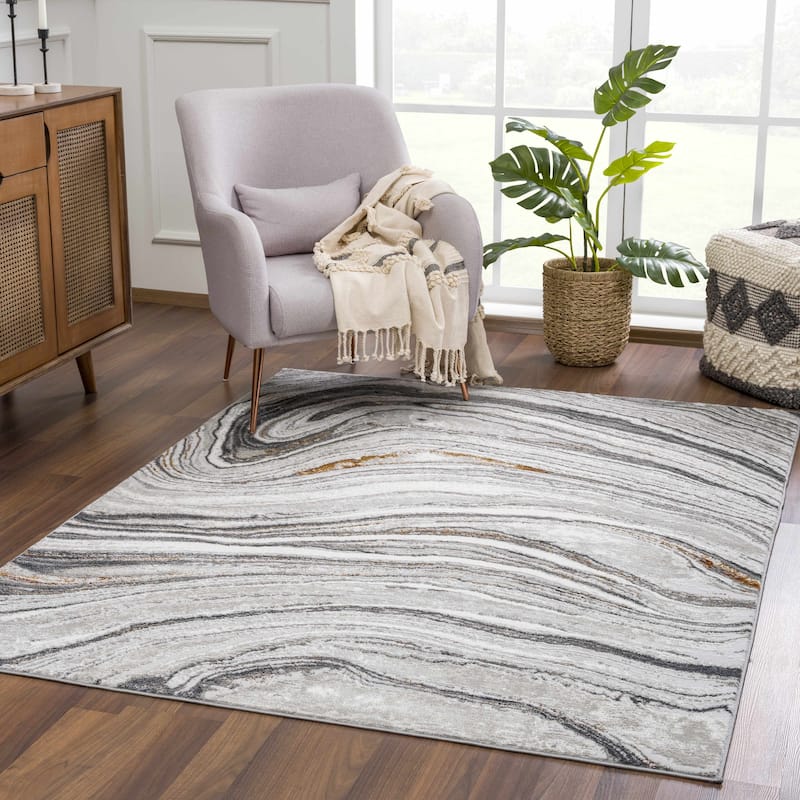 Hauteloom Liverpool Living Room, Bedroom Area Rug - Contemporary - Cream,Green - 7'10" x 10' - 7'10" x 10' - Black, Grey