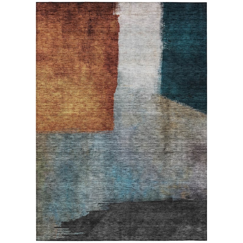 Machine Washable Indoor/ Outdoor Abstract Contemporary Chantille Rug