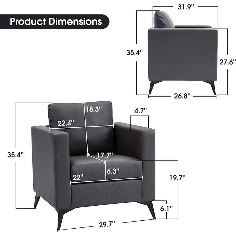 MCombo Modern Accent Chair, Club Armchair with Metal Legs, Faux Leather Single Sofa Chairs