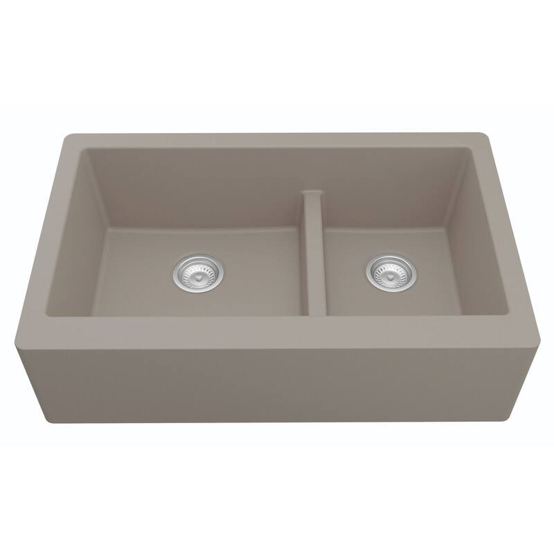 Karran Farmhouse/Apron-Front Quartz Double Bowl Kitchen Sink Kit