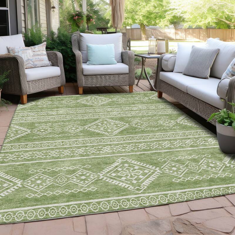 Machine Washable Indoor/ Outdoor Chantille Moroccan Boho Rug - Green - 10' x 14'