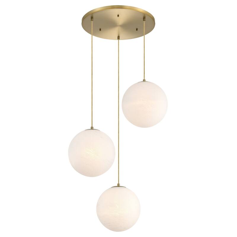 Pixie 3-Light Brushed Gold Modern Globe Chandelier for Entryways with 12 in. Etched Cloud Glass Shades - 28