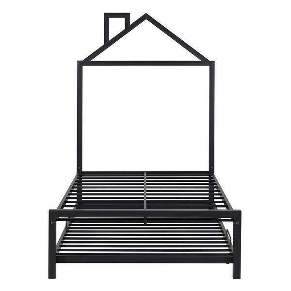 slide 2 of 93, Twin Metal House Bed with Trundle and Sturdy Frame Black - Twin