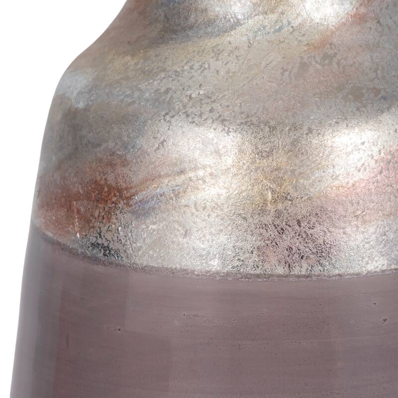 Modern Glam Glass Vase Metallic Textured Neck and Smooth Tapered Body