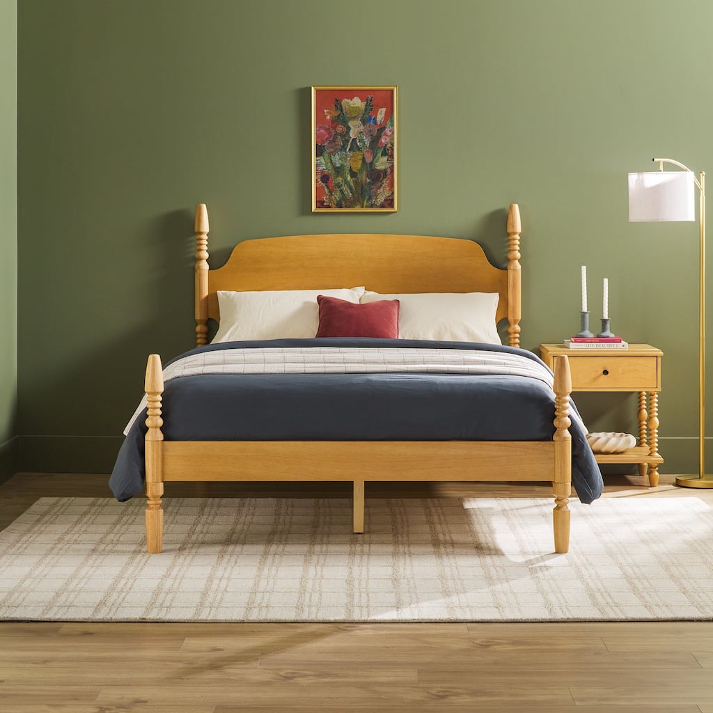 Walker Edison Spindle Queen Bed with 1-Drawer Nightstand Bedroom Set