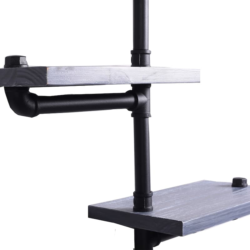 Weatherd Grey Wood and Black Metal Pipe Wall Shelves