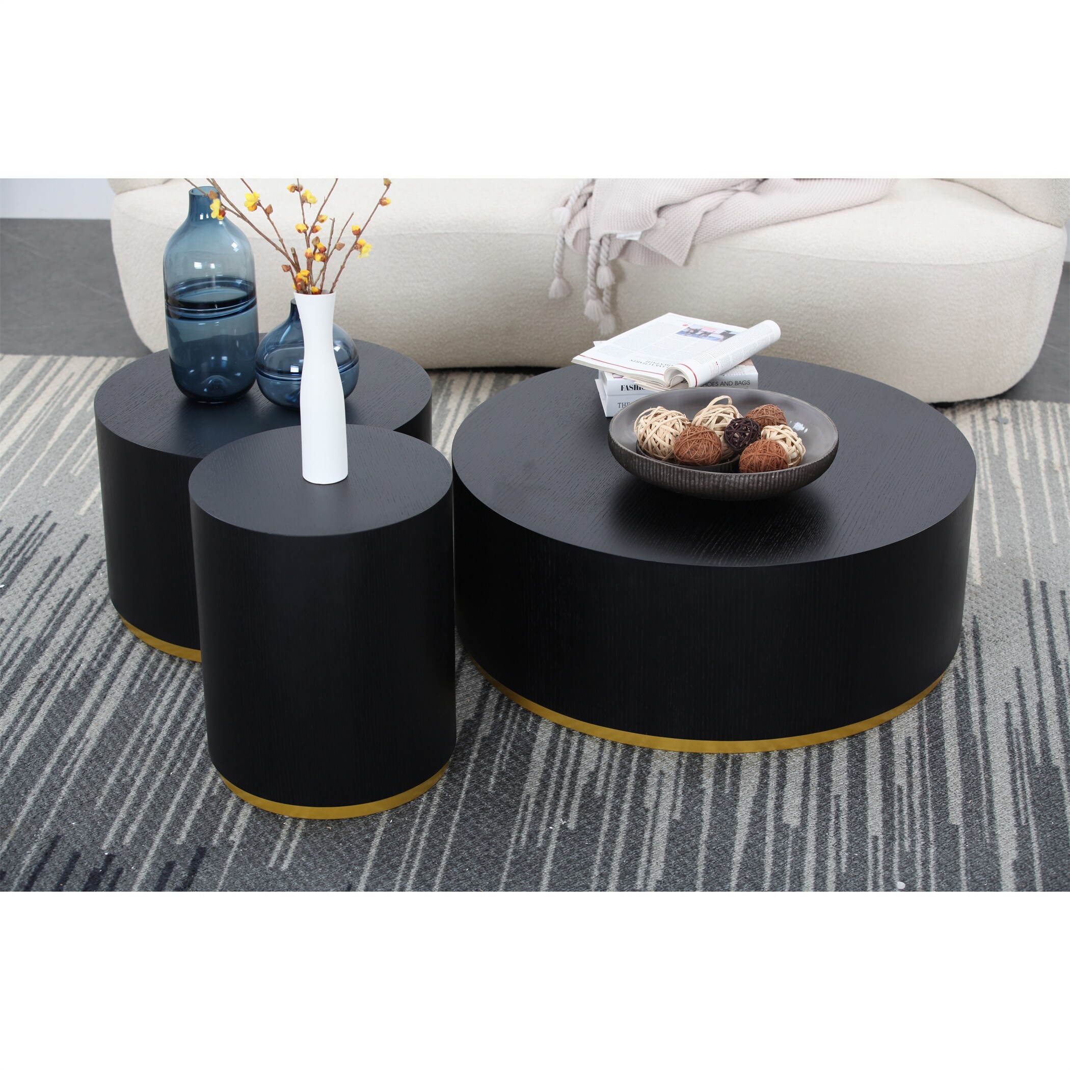 Set of 3 Round Coffee Table Drum Fully Assembled On Sale Bed