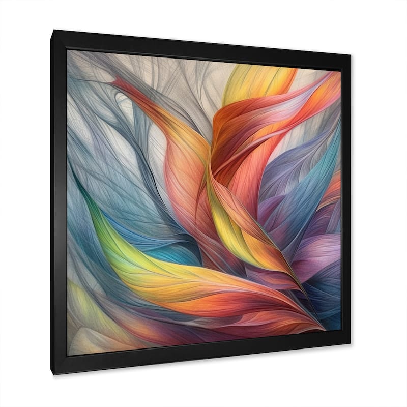 Designart "Vintage Rainbow Pastel Leaves Boho Watercolor I" Abstract Painting Framed Wall Art Living Room