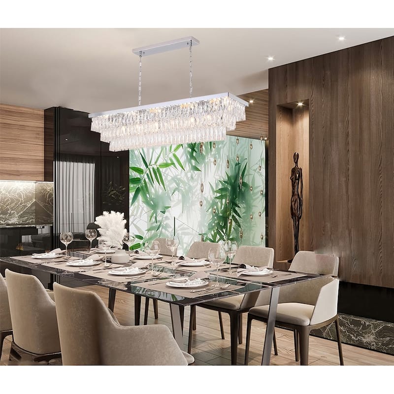 16 Light Chrome Metal Chandelier With Clear Crystal Accents