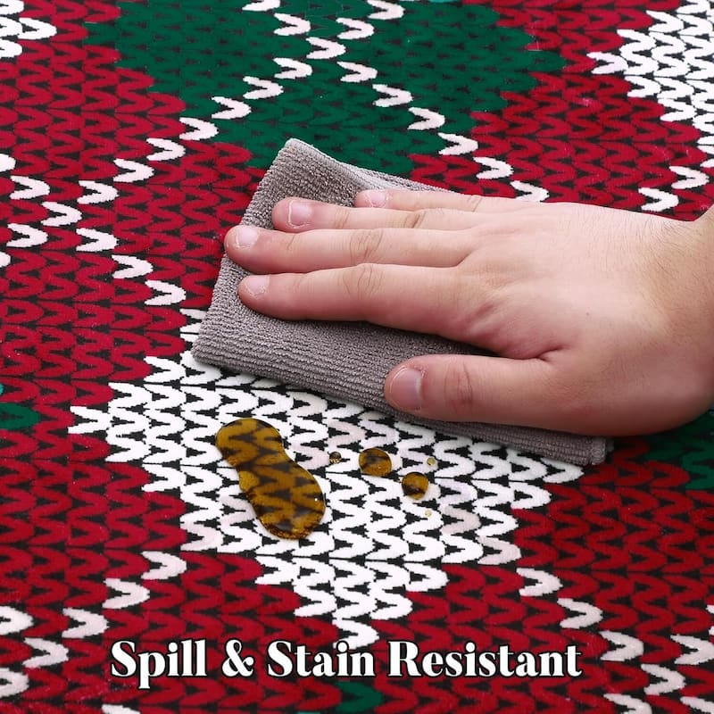 Christmas Holiday Plaid Throw Area Rugs, Non Slip Machine Washable, Green+Red