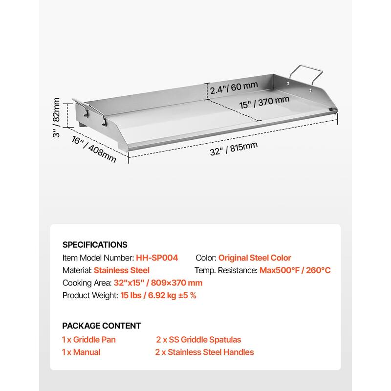 Anmytek 32x16 Inch Stainless Steel Flat Top Griddle