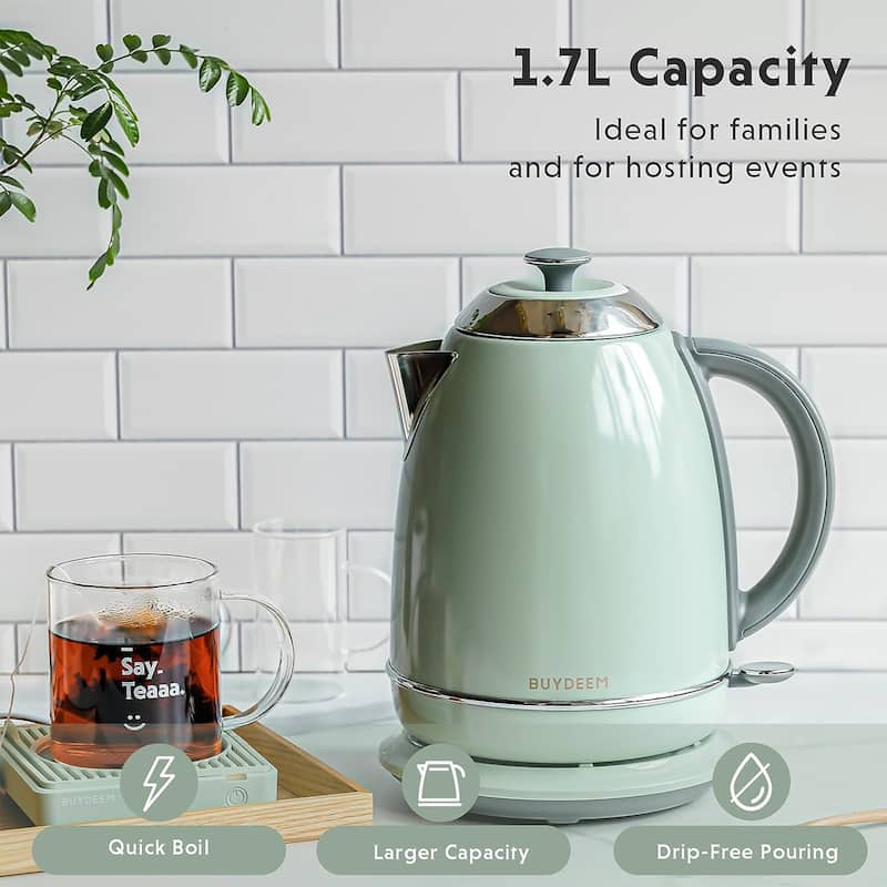 BUYDEEM 1.7L Stainless Steel Electric Tea Kettle with Auto Shut-Off and Boil Dry Protection