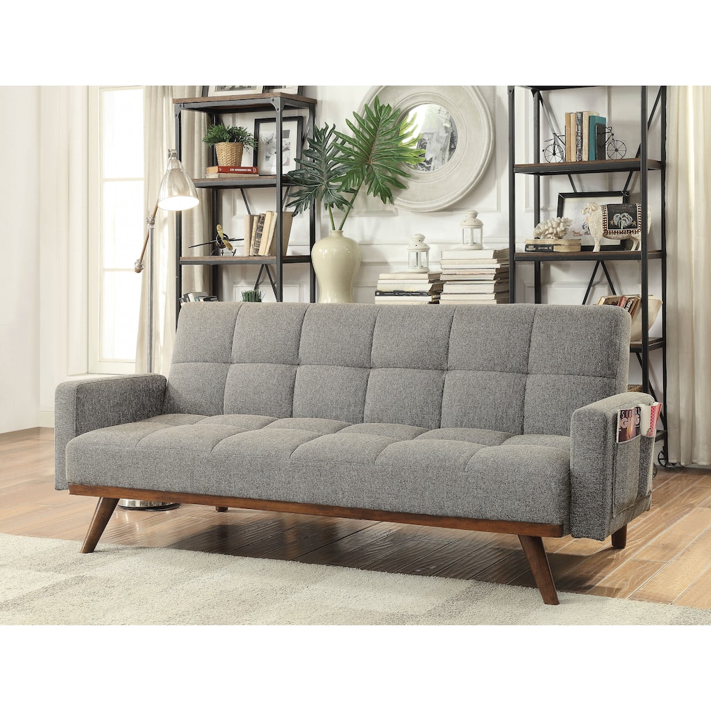 Vaughn Mid-Century Modern Grey Linen Padded Biscuit-tufted Futon