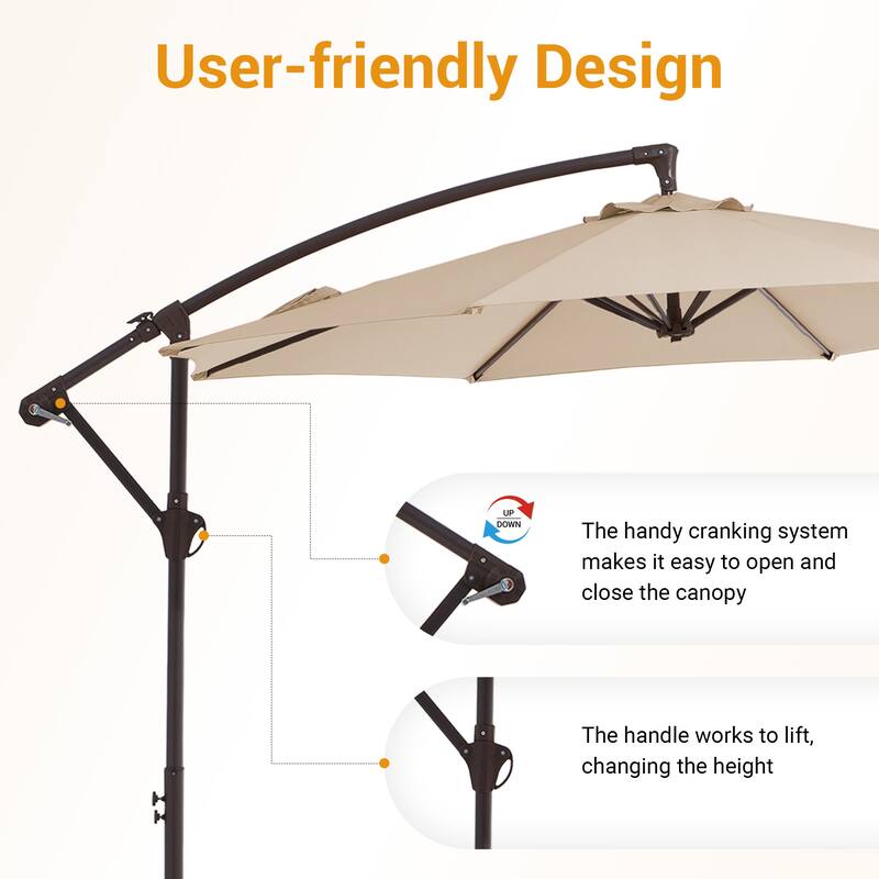 10 ft Steel Crank-lift Cantilever Umbrella With Weighted Base