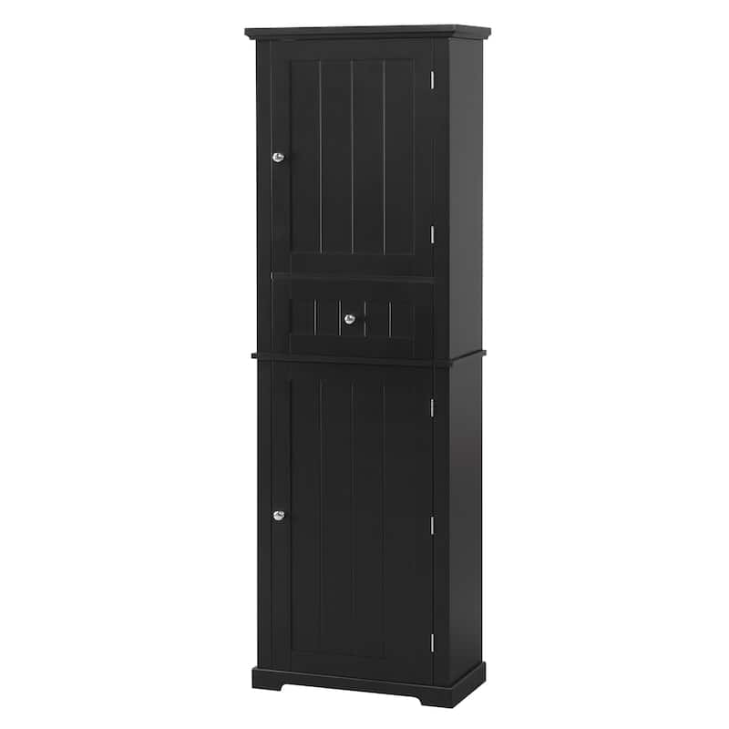 Tall Bathroom Storage Cabinet, Freestanding Wood Storage Cabinet, Bathroom Storage Organizers with Door & Adjustable Shelf