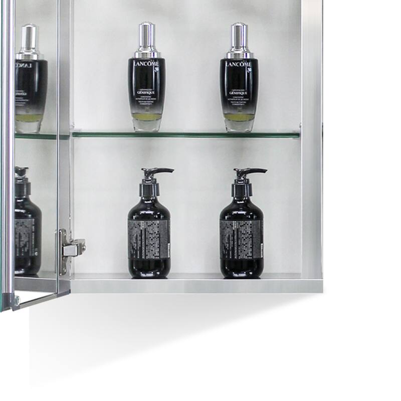 Bathroom Medicine Cabinet with Invisible Handle, Soft-Closing Hinge, Adjustable Glass Shelves