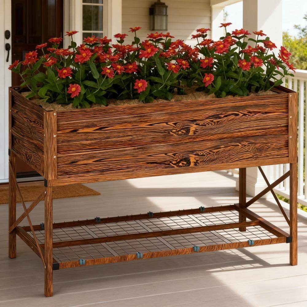 Elevated Gardening Bed with Bottom Storage Shelf for yard patio garden