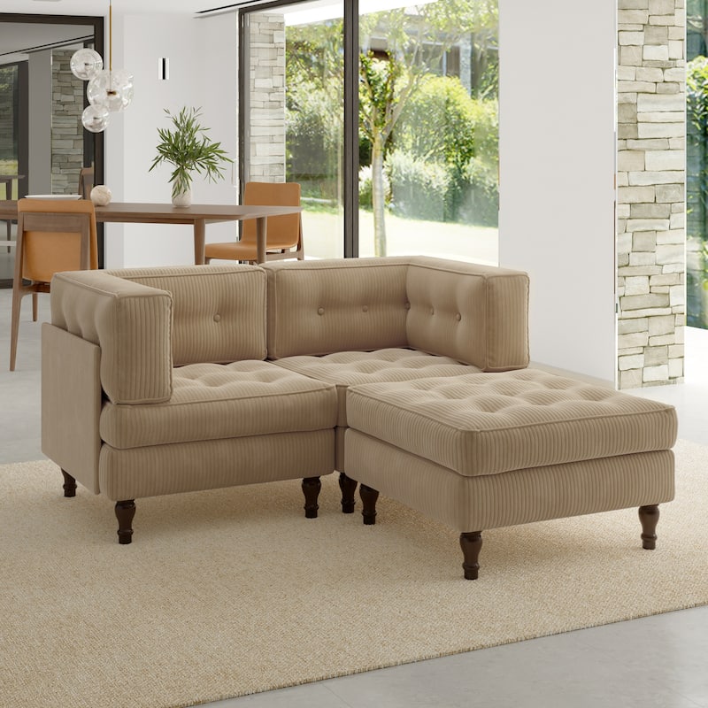Oversized Sofa Corduroy Tufted Modular Sectional Set - Camel-3 peice - Reversible