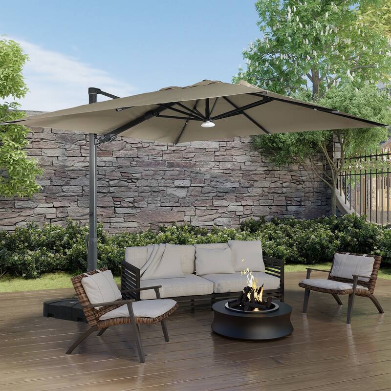 10FT Patio Square Cantilever Market Umbrella with Bluetooth Lights