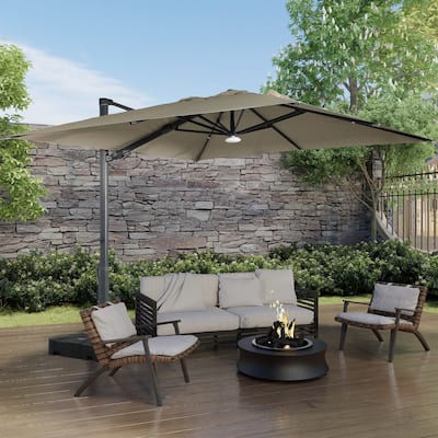 10FT Patio Square Cantilever Market Umbrella with Bluetooth Lights