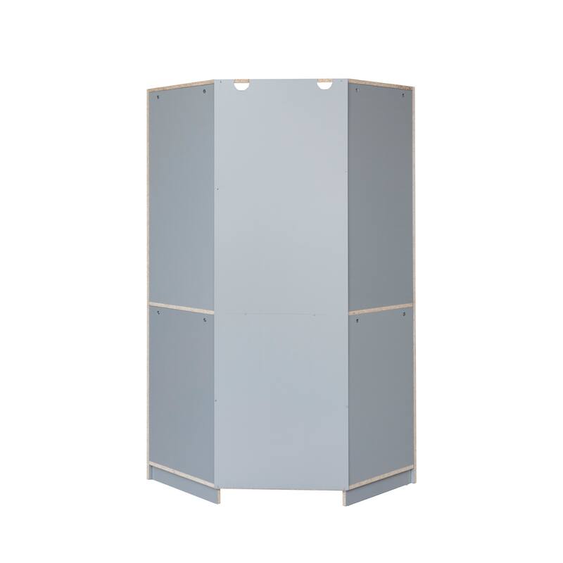Polygonal Corner Wardrobe Armoire with Clothes Rail, Bedroom Wooden Wardrobe Storage Closets, Open Wardrobe for Bedroom