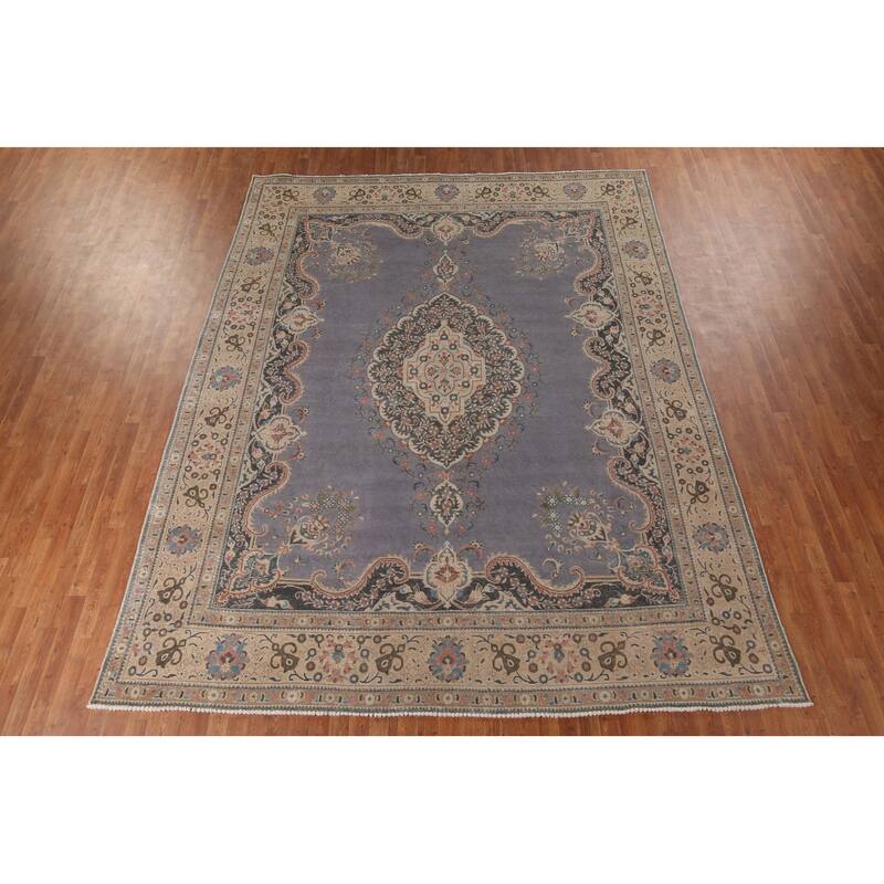 Purple Tabriz Vintage Persian Rug Handmade Wool Carpet - 9'8" x 12'8"