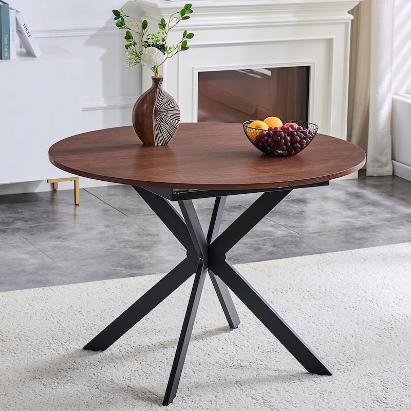 Extendable Round Dining Table (43" to 54") Space-Saving Dining Table with Sturdy Metal Legs,for Small Apartment/Living Room