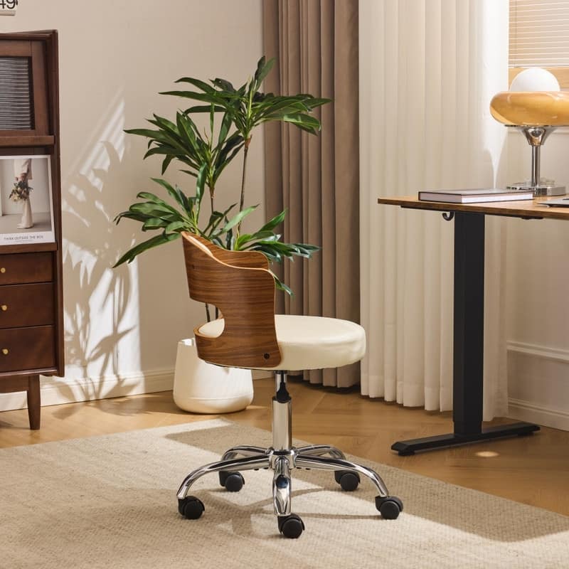 Ring-Shaped Wooden Back Office Chair With Foot Spikes And Wheels