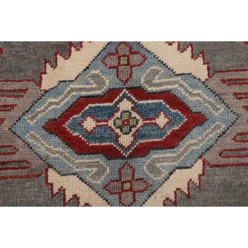 Gray Geometric Kazak Oriental Area Rug Handmade Wool Carpet - 5'0" x 6'8"