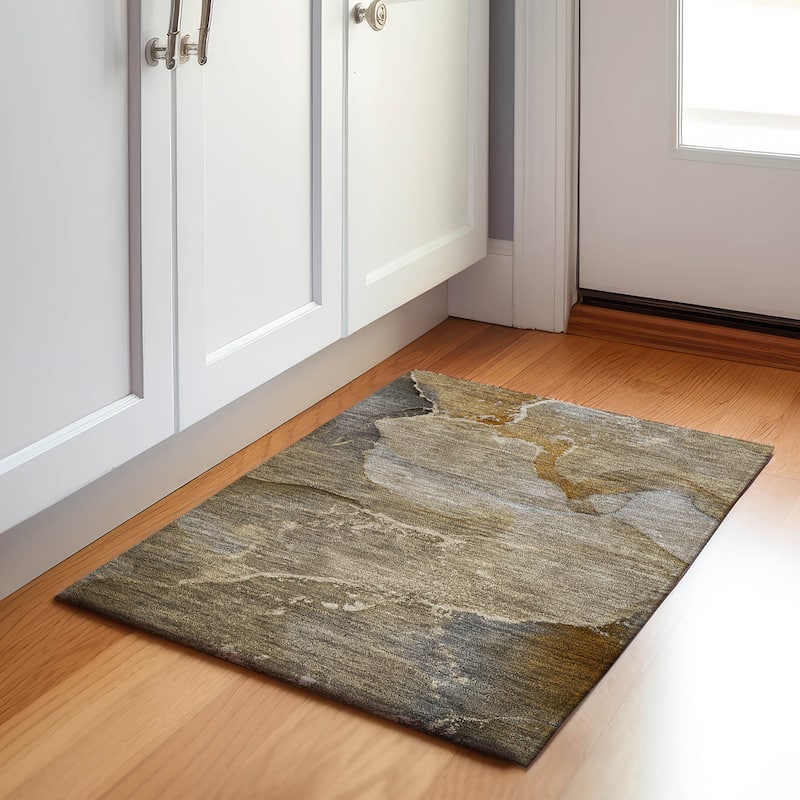 Premium Washable Super Soft Abstract Flow Contemporary Mayfield Rug - Brown - 1' 8" x 2' 6" - Rectangle
