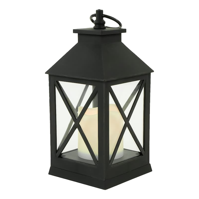 LED Lighted Lantern with Flameless Candle - 9" - Black