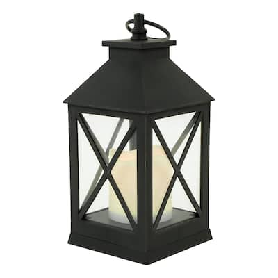 LED Lighted Lantern with Flameless Candle - 9" - Black