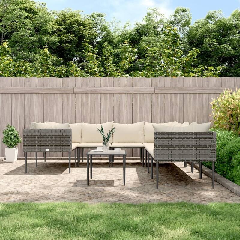 vidaXL 8 Piece Patio Lounge Set with Cushions Gray Poly Rattan - Gray9 Piece