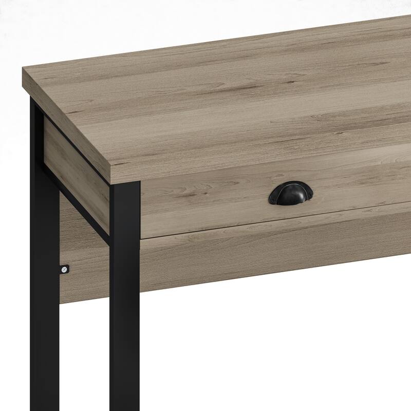 Black Dining Table and Chair Set with Shell Handle Drawers, Computer Table with Power Outlet, Round Upholstered Dining Chairs