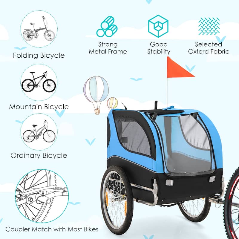 Costway Dog Bike Trailer Foldable Pet Cart with 3 Entrances for - See Details