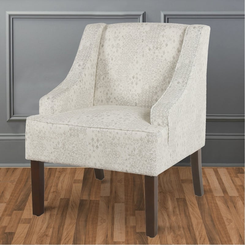 Fabric Upholstered Wooden Accent Chair with Swooping Armrests and Damask Pattern Design - 33.25 H x 25 W x 27.75 L Inches