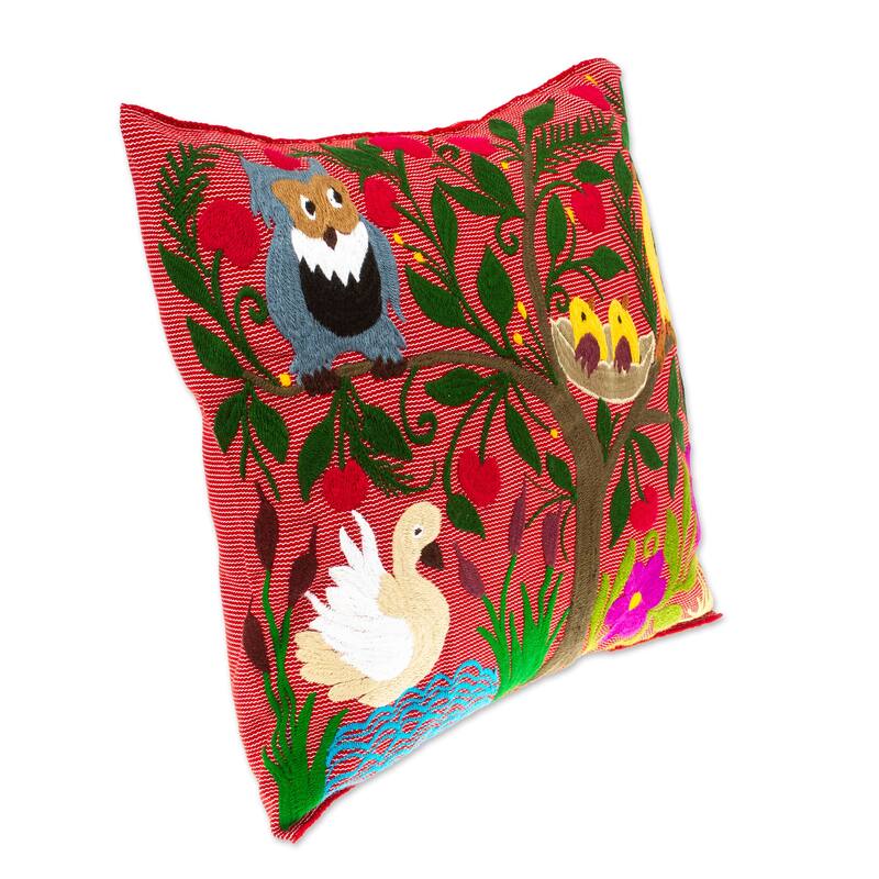 Novica Handmade Jungle Wings Embroidered Cotton Cushion Cover